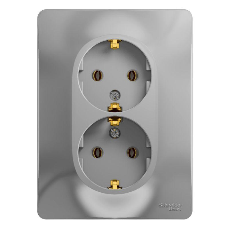 

Розетка двойная 2К+З Schneider Electric Glossa 16A 250V алюминий GSL000324, GSL000324 Glossa