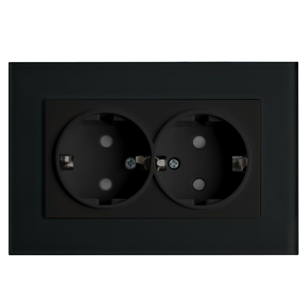 

Розетка двойная 2P+PE Stekker Эрна со шторками черный PST16-9014-03 39482, 39482 Эрна черный