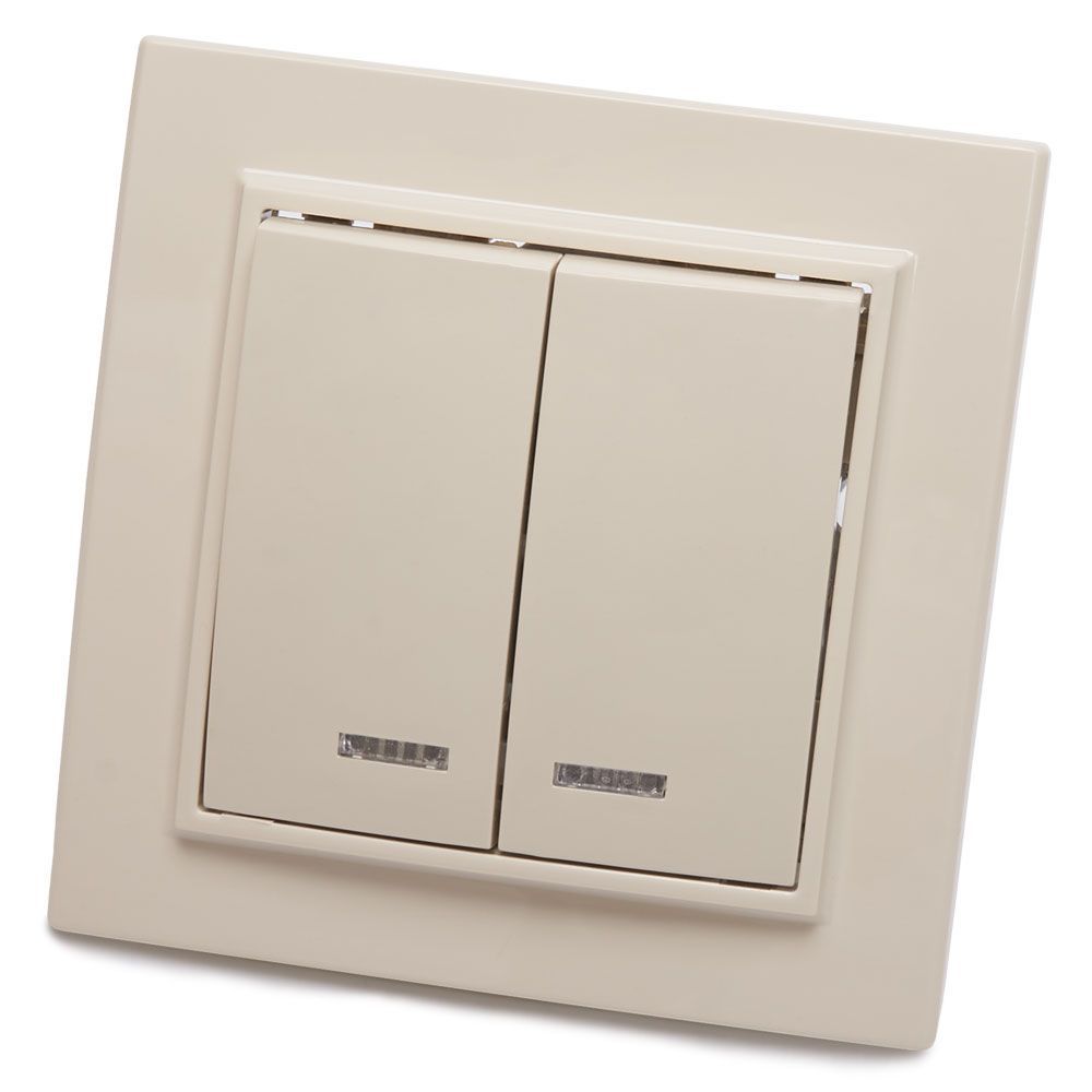 

Выключатель двуклавишный Stekker Эрна с подсветкой слоновая кость PSW10-9002-02 39229, 39229 Эрна слоновая кость