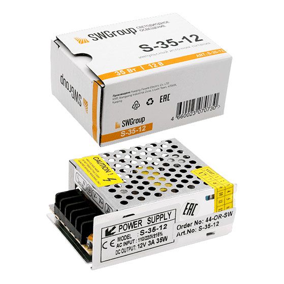 

Блок питания SWG 12V 35W IP20 3A S-35-12 000121, Серый, 000121 S