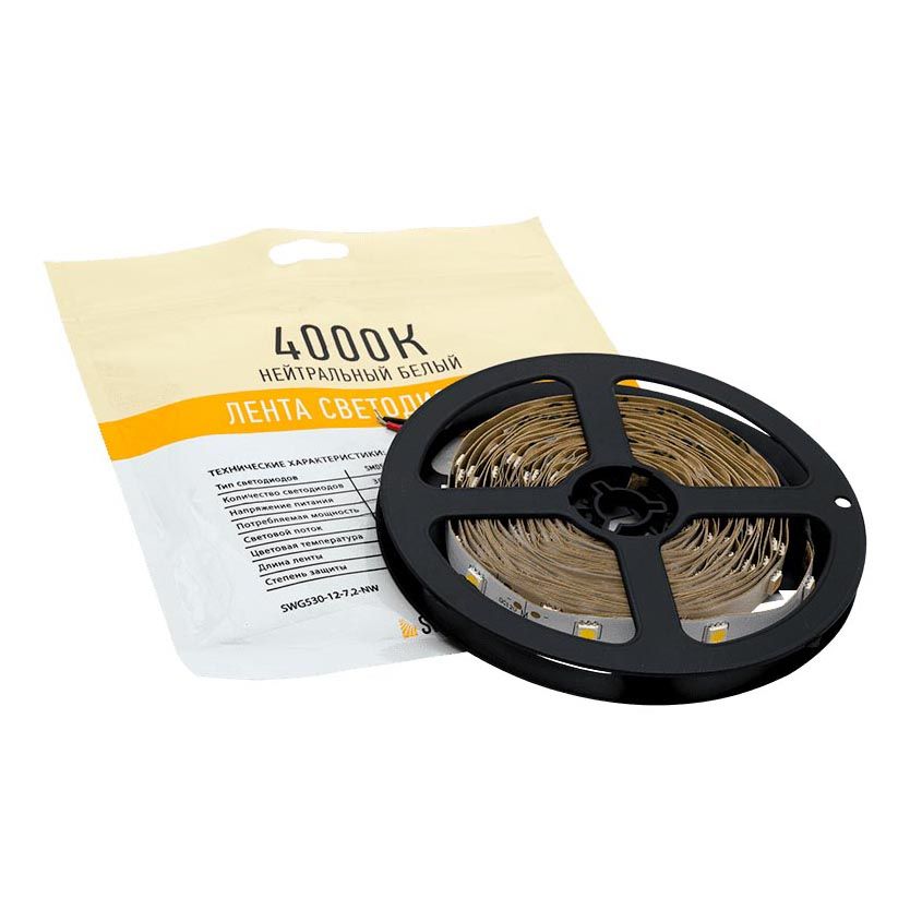 

Светодиодная лента SWG 7,2W/m 30LED/m 5050SMD нейтральный белый 5M 003273, 003273 SWG530