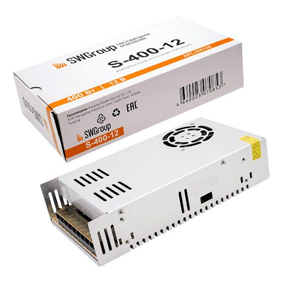

Блок питания SWG 12V 400W IP20 33,33A S-400-12 000128, Серый, 000128 S