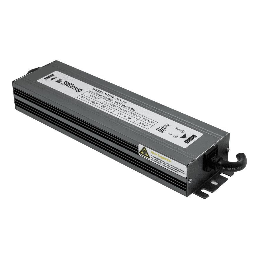 

Блок питания SWG 12V 200W IP67 16,7A MTPW-200-12 001277, Серый, 001277 MTPW