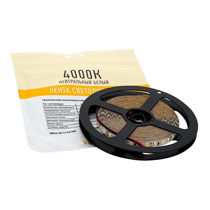 

Светодиодная лента SWG 9,6W/m 120LED/m 2835SMD нейтральный белый 5M 007264, 007264 SWG2120