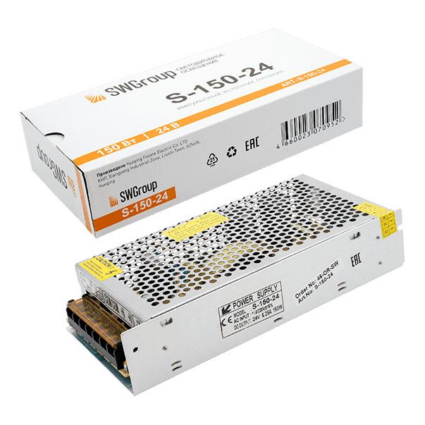 

Блок питания SWG 24V 150W IP20 6,25A S-150-24 000108, Серый, 000108 S