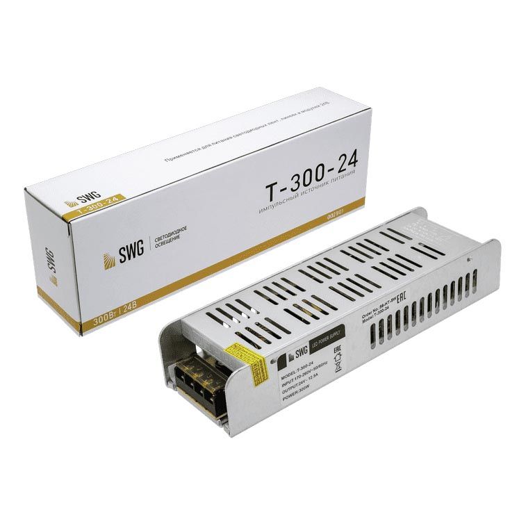 

Блок питания SWG 24V 300W IP20 12,5A T-300-24 002901, Серый, 002901 T