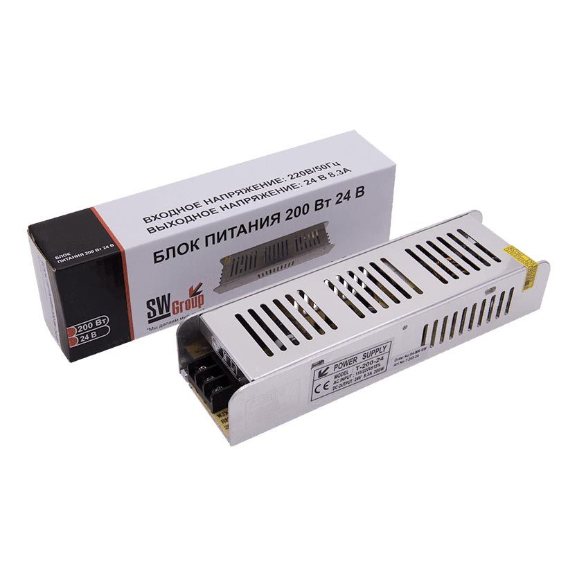 

Блок питания SWG 24V 200W IP20 8,4A T-200-24 001029, Серый, 001029 T