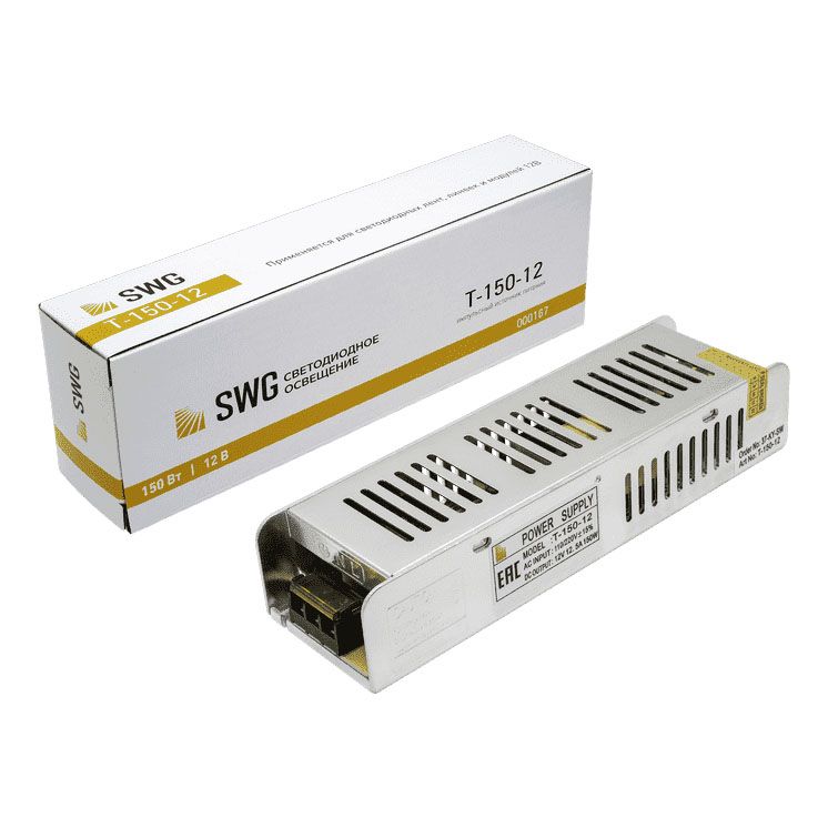 

Блок питания SWG 12V 150W IP20 12,5A T-150-12 000167, Серый, 000167 T