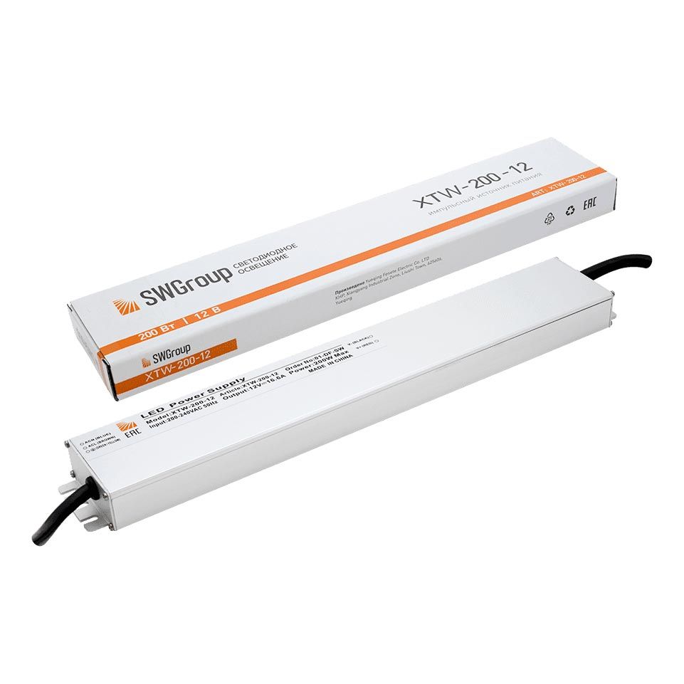 

Блок питания SWG 12V 200W IP67 16,6A XTW-200-12 003071, Серый, 003071 XTW