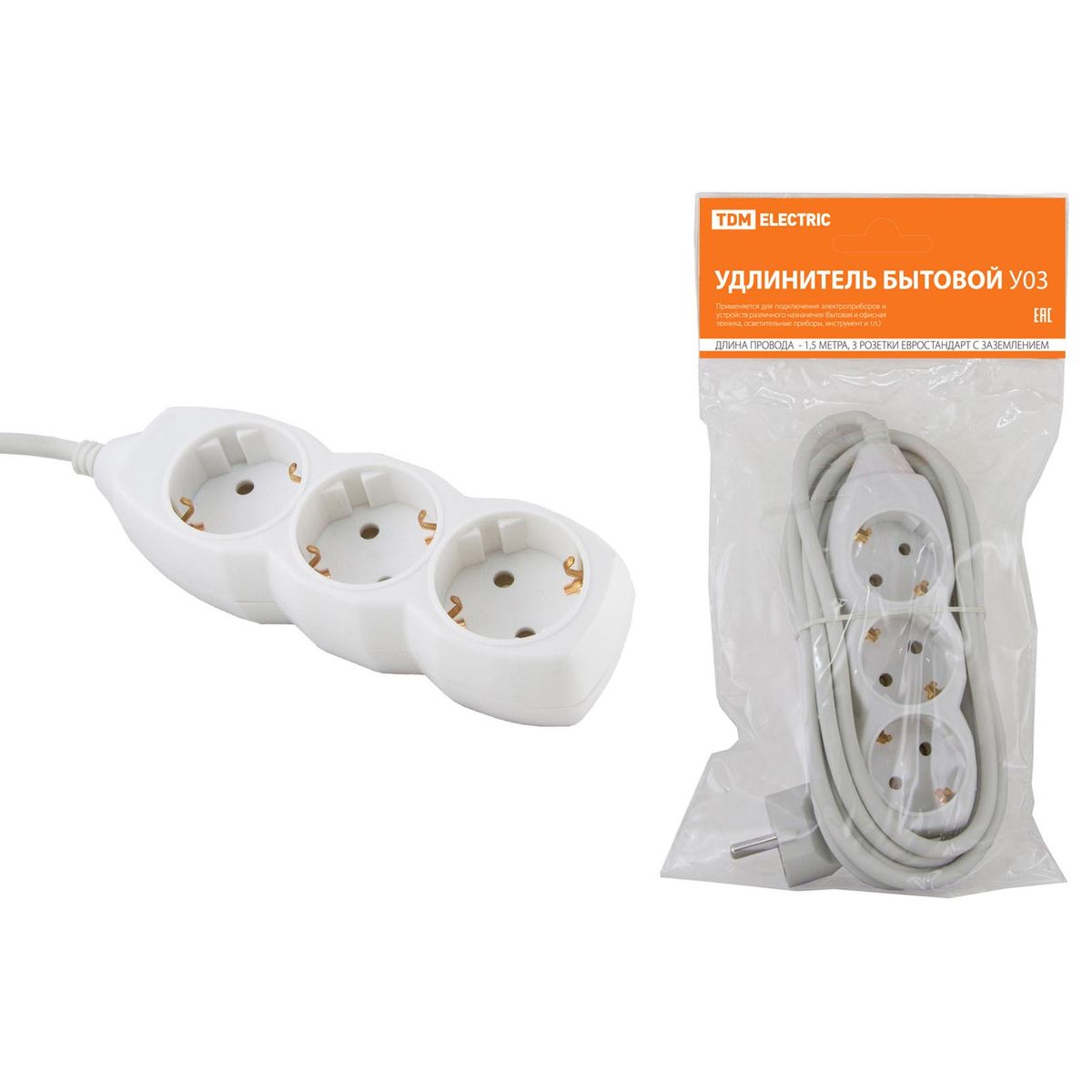 

Удлинитель TDM Electric У03 3гн 1,5м с/з SQ1303-0000, Белый, SQ1303-0000 У03
