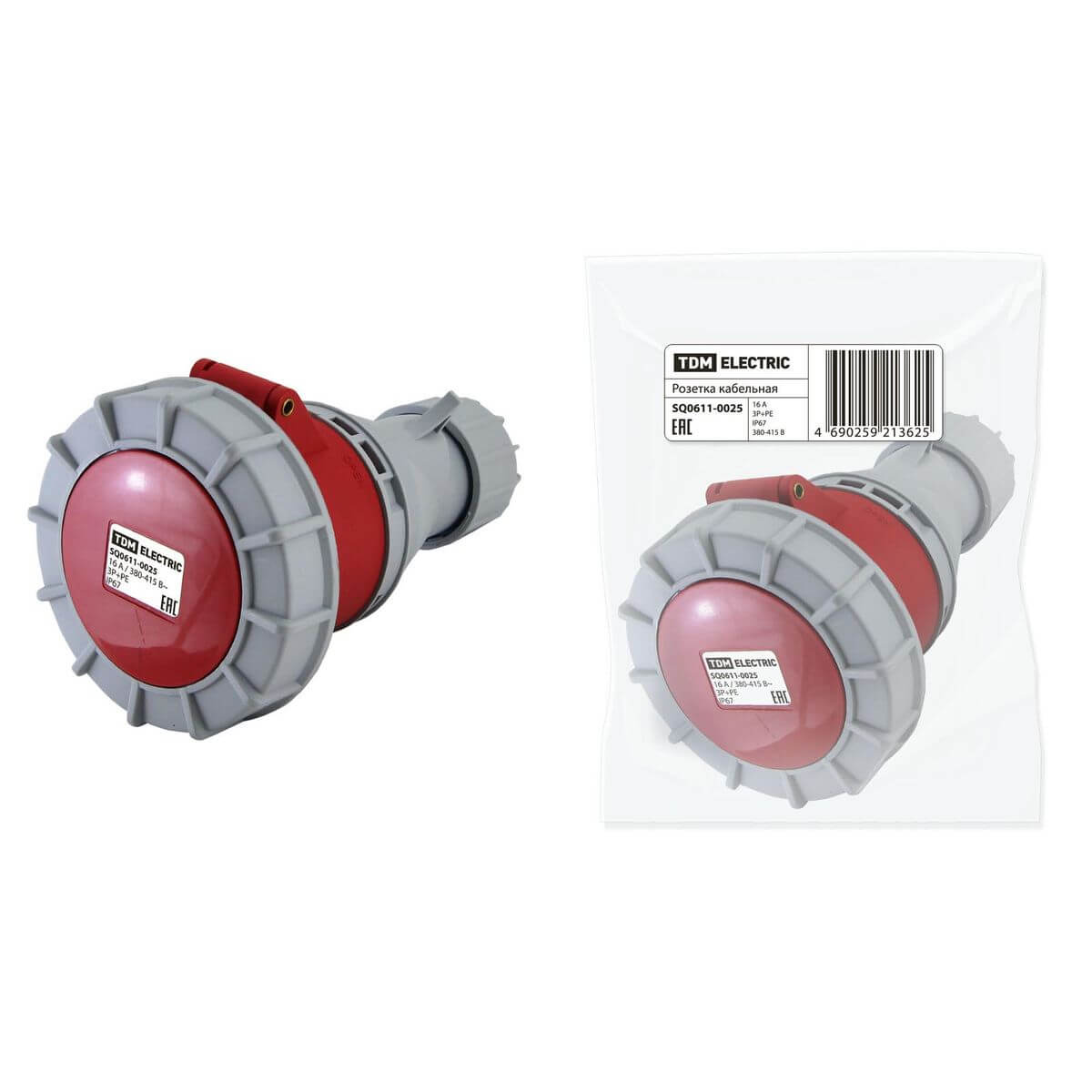 

Розетка кабельная 3Р+РЕ TDM Electric SQ0611-0025, Серый, SQ0611-0025