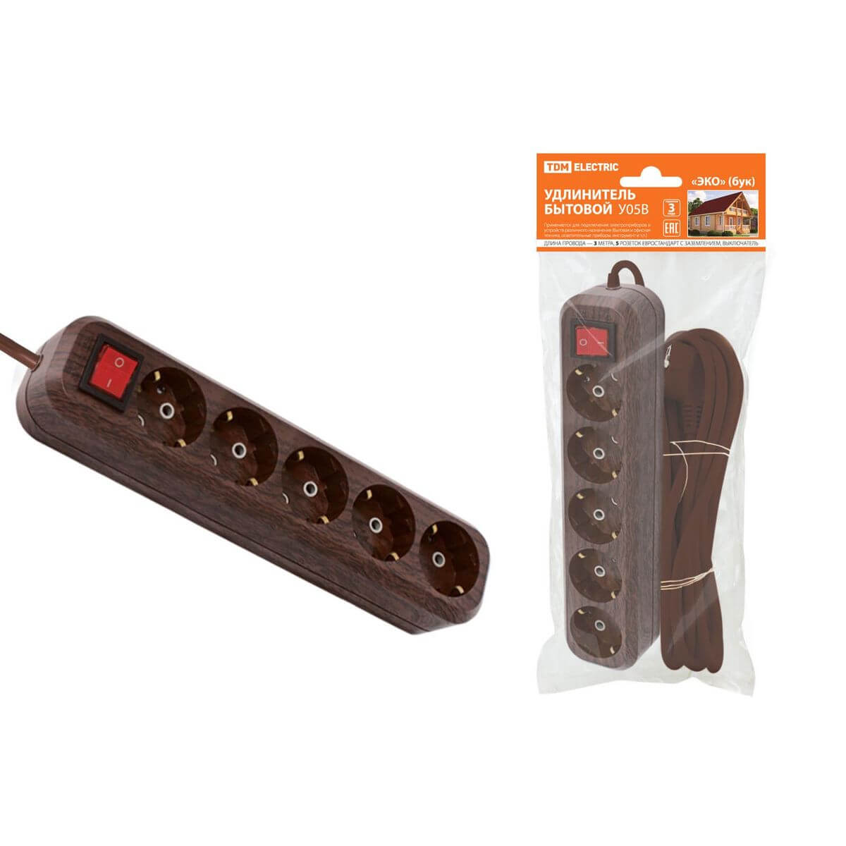 

Удлинитель TDM Electric У05В 5гн 3м с/з SQ1303-3121, Дерево, SQ1303-3121 У05В