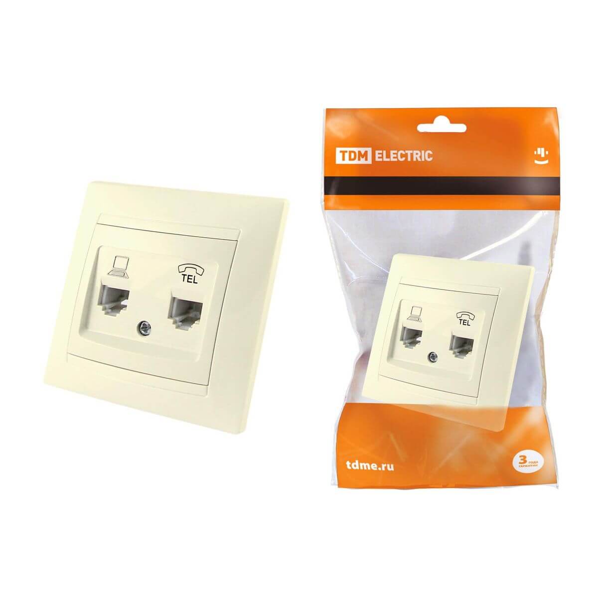 

Розетка компьютерная RJ45/телефонная RJ11 TDM Electric Лама слоновая кость SQ1815-0119, SQ1815-0119 Лама