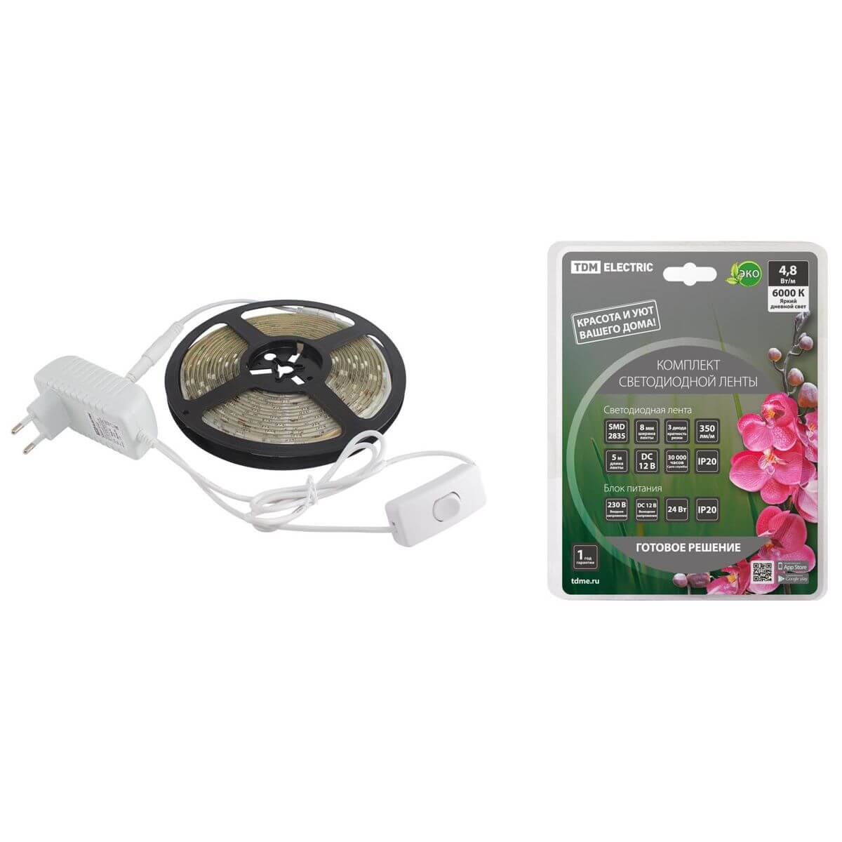 

Светодиодная лента TDM Electric 4,8W/m 60LED/m 2835SMD холодный белый 5M SQ0331-0223, SQ0331-0223 Готовое решение