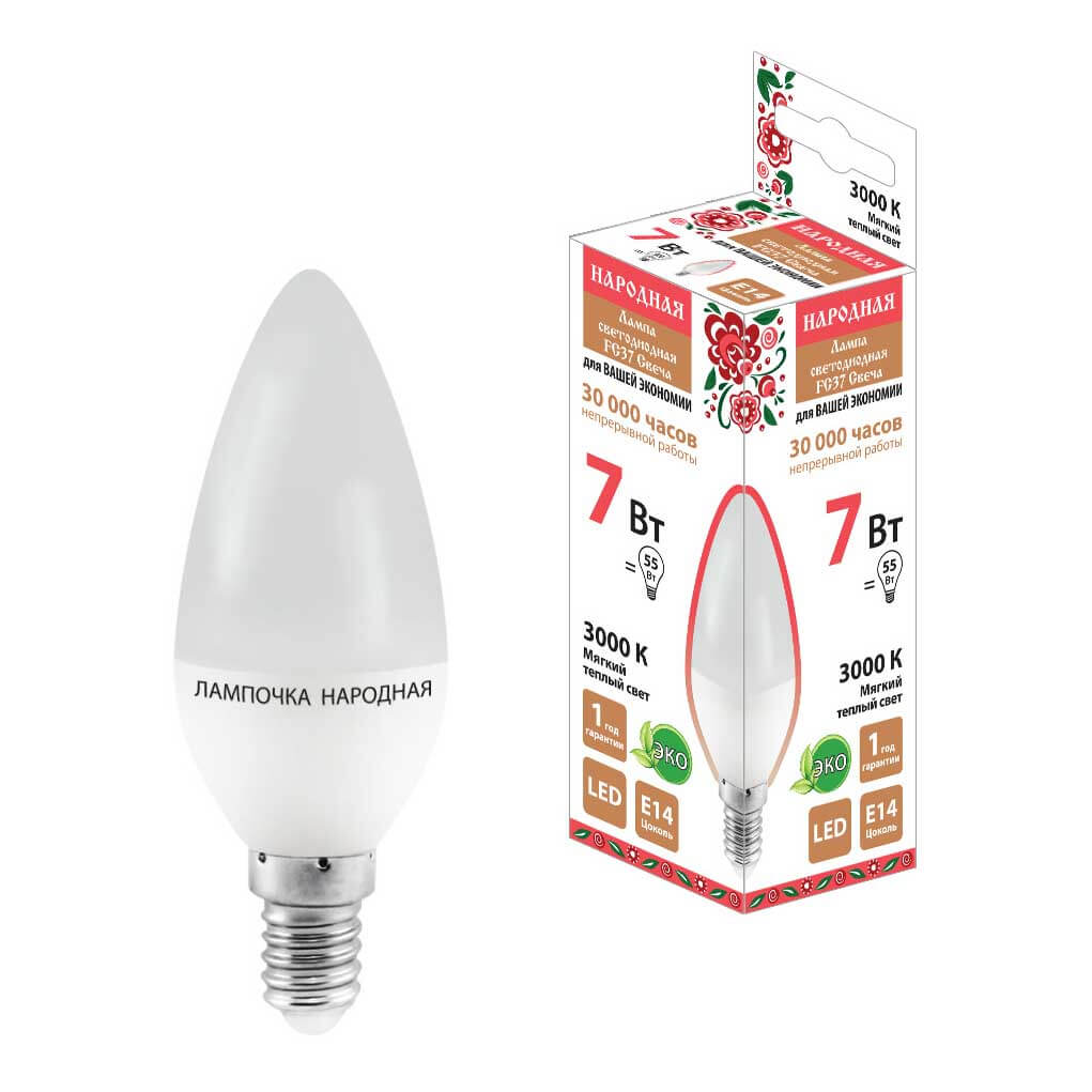 

Лампа светодиодная TDM Electric Народная Е14 7W 3000K матовая SQ0340-0193, Матовый, SQ0340-0193 Народная