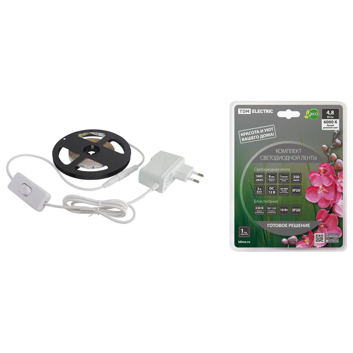 

Светодиодная лента TDM Electric 4,8W/m 60LED/m 2835SMD холодный белый 3M SQ0331-0224, SQ0331-0224 Готовое решение