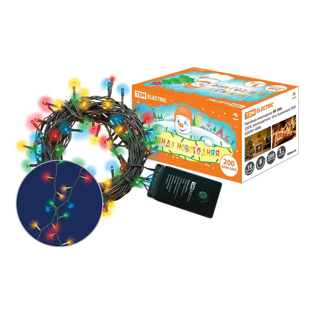 

Светодиодная гирлянда TDM Electric МГ 200 220V разноцветная 8 режимов SQ0361-0006, Зеленый, SQ0361-0006