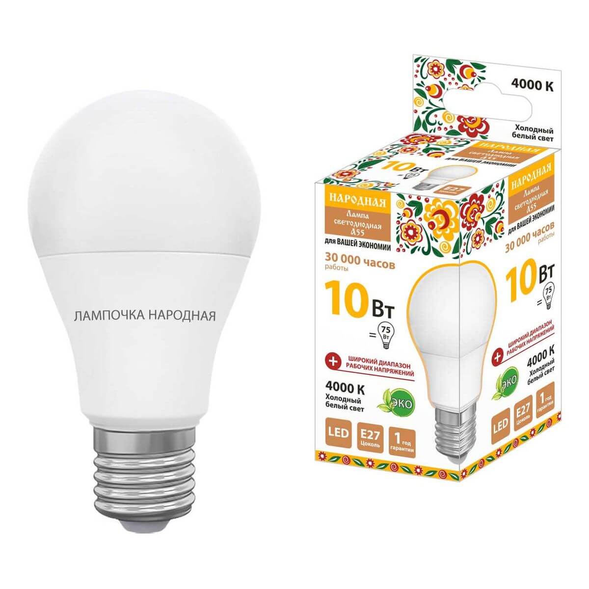 

Лампа светодиодная TDM Electric Народная E27 10W 4000K матовая SQ0340-1509, Матовый, SQ0340-1509 Народная