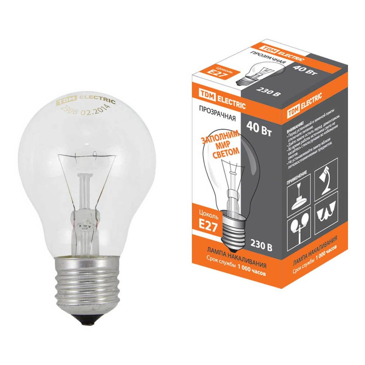   ВамСвет Лампа накаливания TDM Electric E27 40W прозрачная SQ0332-0035