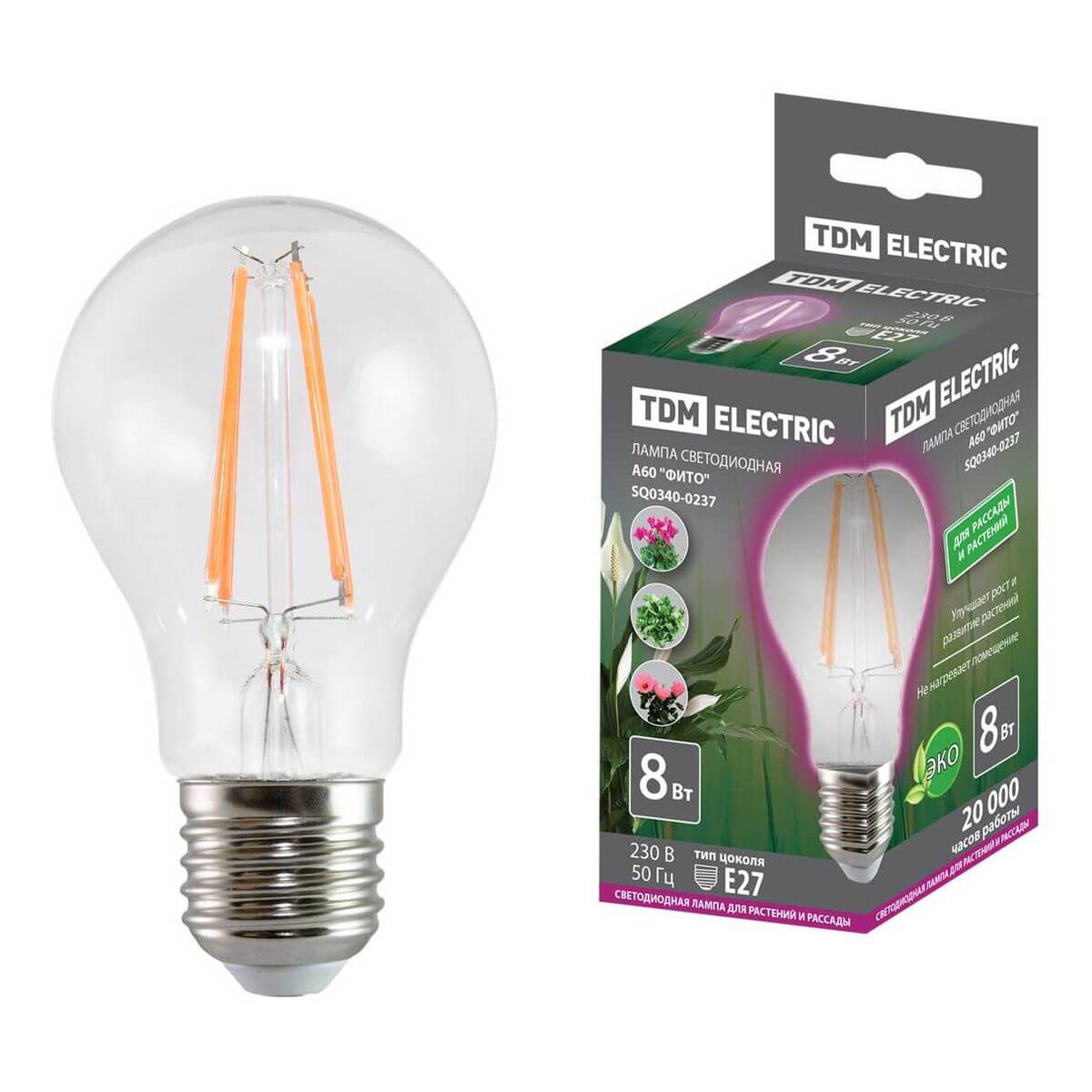 

Лампа светодиодная для растений TDM Electric E27 8W прозрачная SQ0340-0237, Прозрачный, SQ0340-0237 Светодиодные Фито