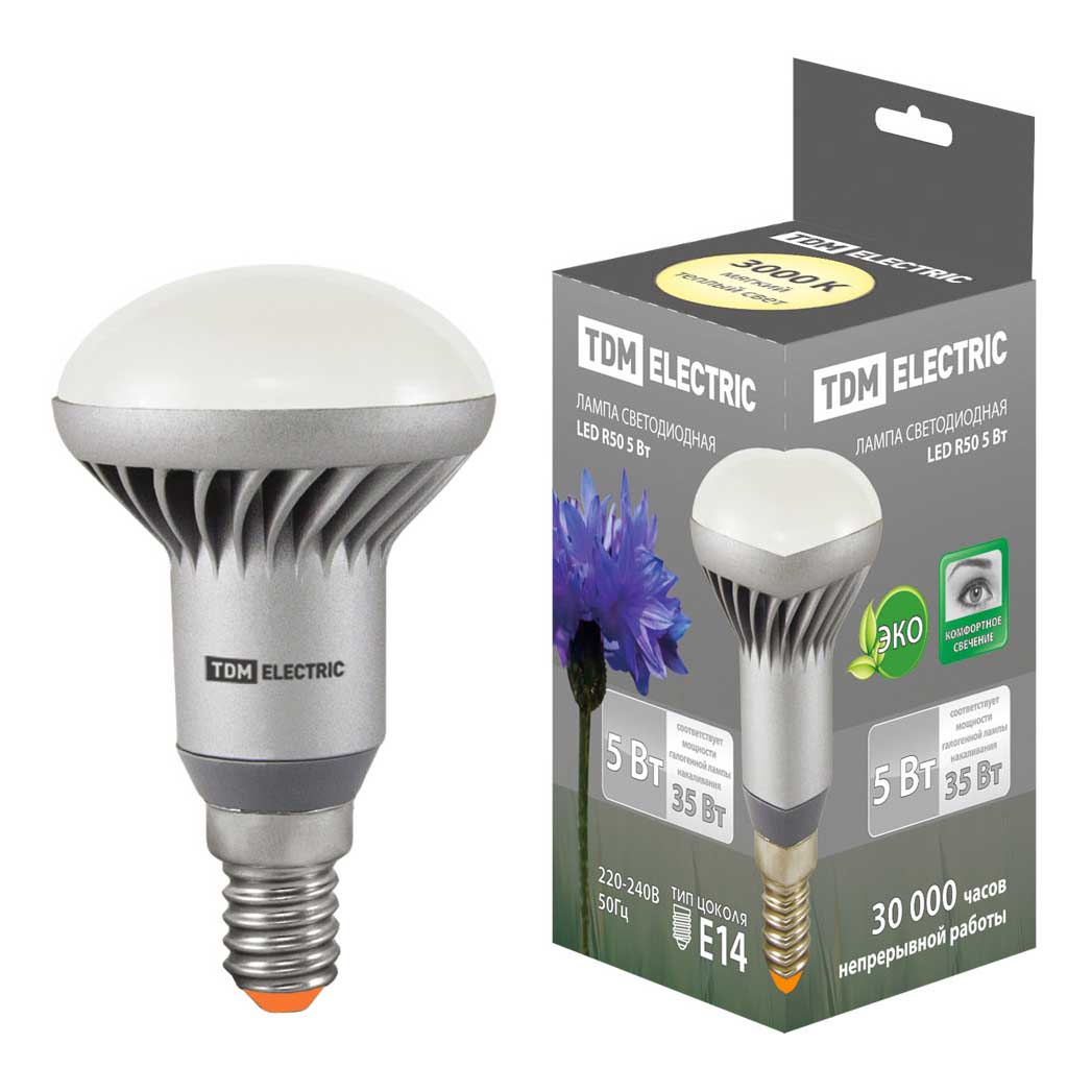 

Лампа светодиодная TDM Electric Е14 5W 3000K белая SQ0340-0057, Белый, SQ0340-0057 Светодиодные Рефлектор