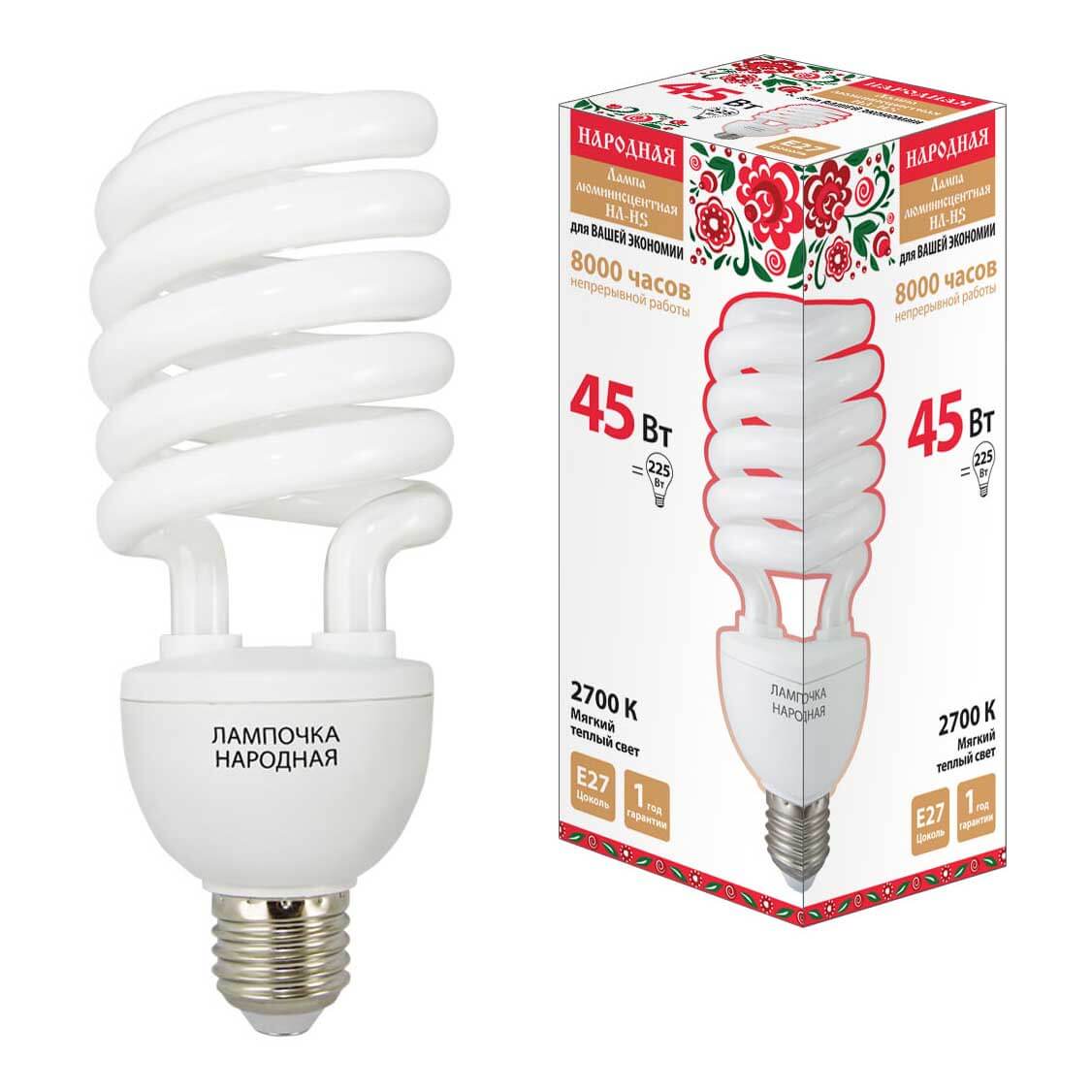 Люминесцентные Лампа люминесцентная TDM Electric Народная E27 45W 2700K матовая SQ0347-0034