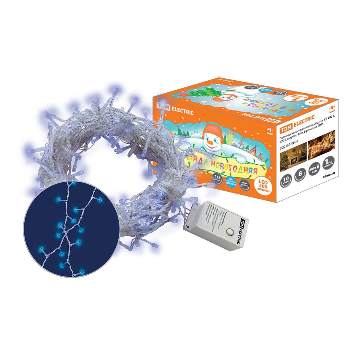 

Светодиодная гирлянда TDM Electric СГ 200 Г 220V голубая 8 режимов SQ0361-0003, Прозрачный, SQ0361-0003