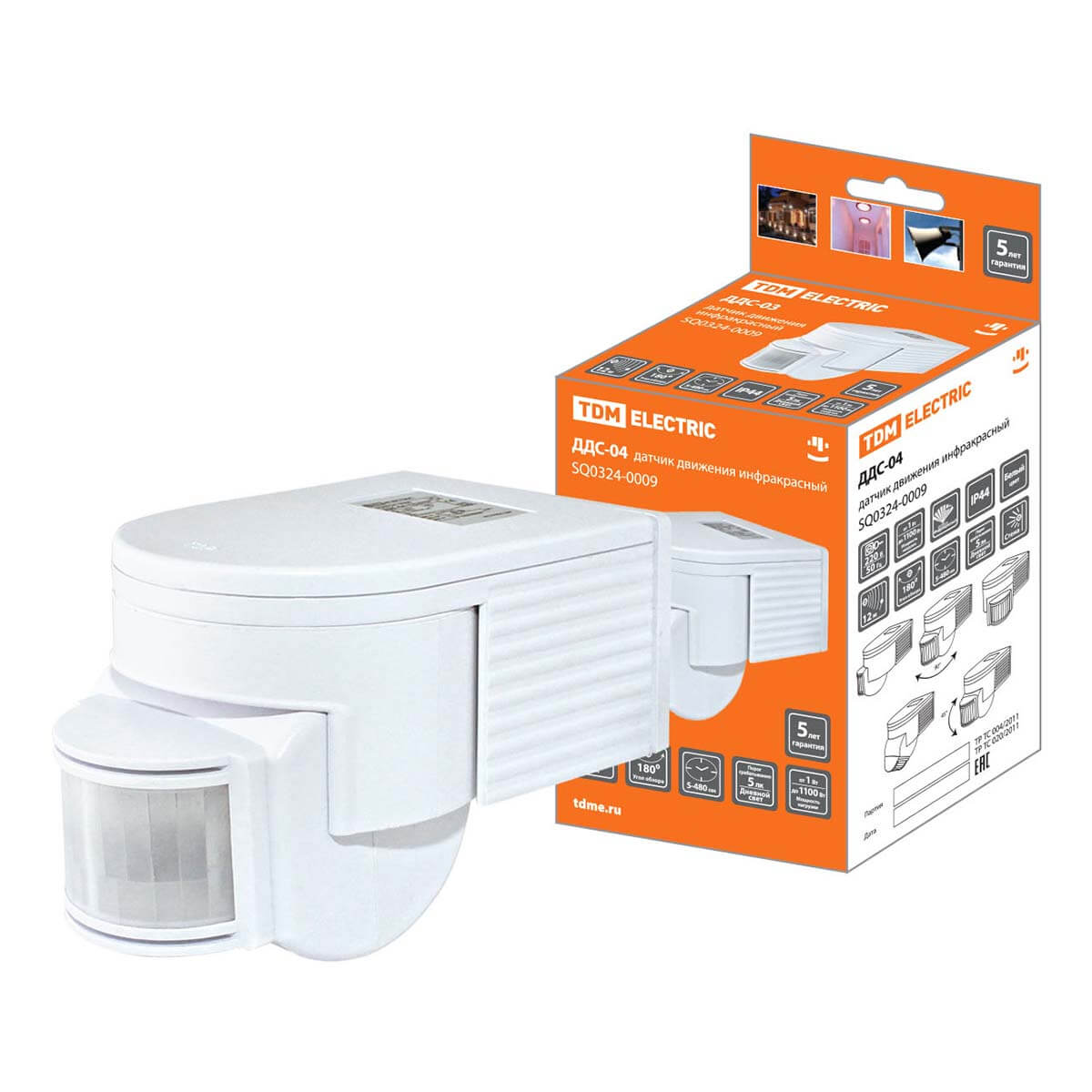 

Датчик движения инфракрасный TDM Electric ДДС-04 SQ0324-0009, Белый, SQ0324-0009 ДДС