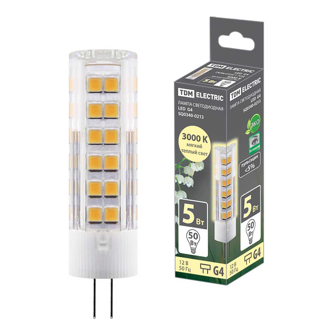 

Лампа светодиодная TDM Electric G4 5W 3000K прозрачная SQ0340-0213, Прозрачный, SQ0340-0213 Светодиодные G4