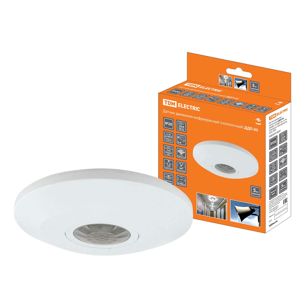

Датчик движения инфракрасный TDM Electric ДДП-05 SQ0324-0031, Белый, SQ0324-0031 ДДП