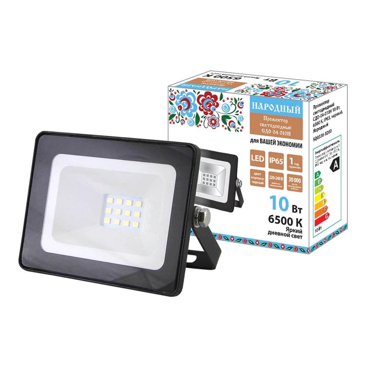 

Прожектор светодиодный TDM Electric Народный СДО-04-010Н 10W 6500K SQ0336-0260, Черный, SQ0336-0260 СДО-04Н Народный