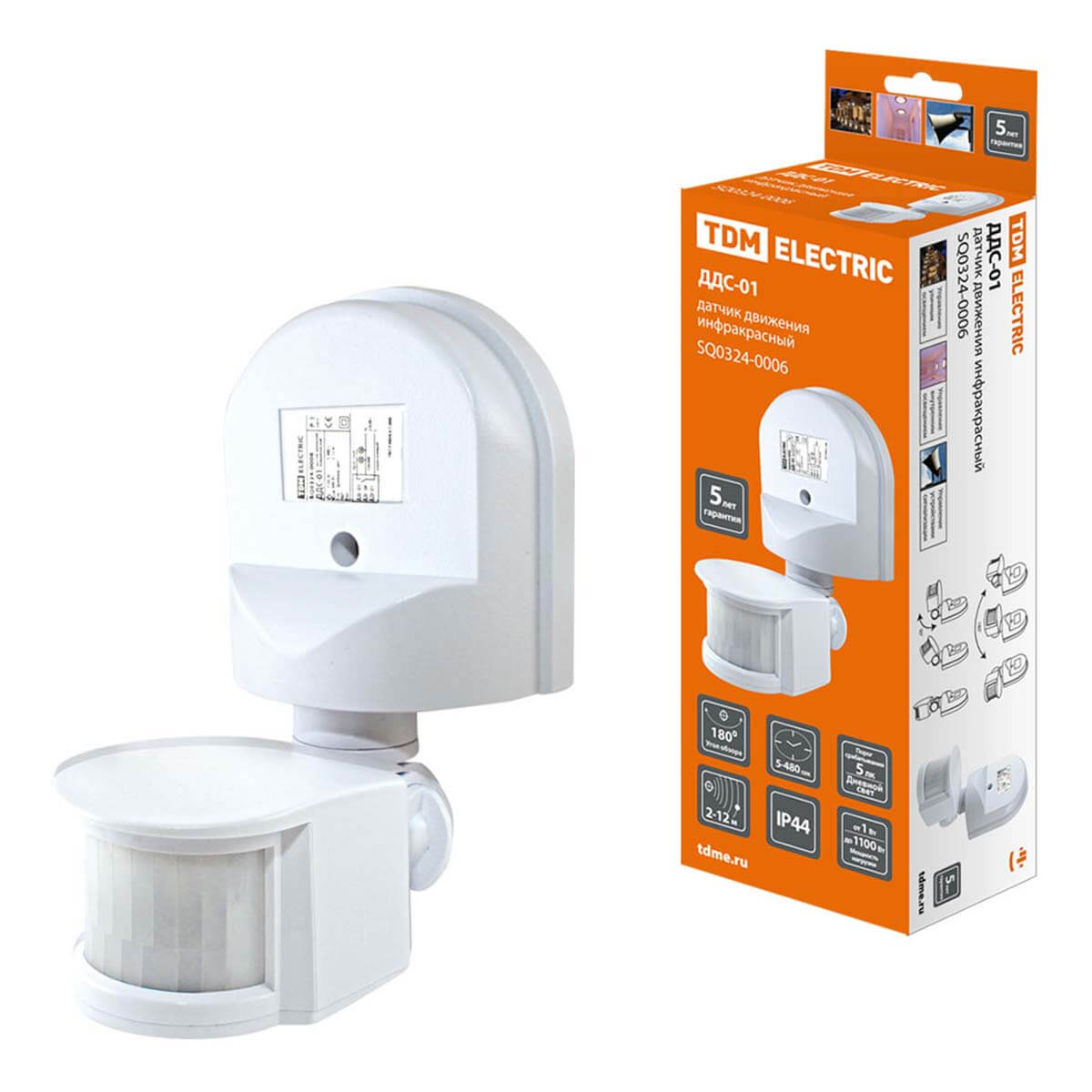

Датчик движения инфракрасный TDM Electric ДДС-01 SQ0324-0006, Белый, SQ0324-0006 ДДС