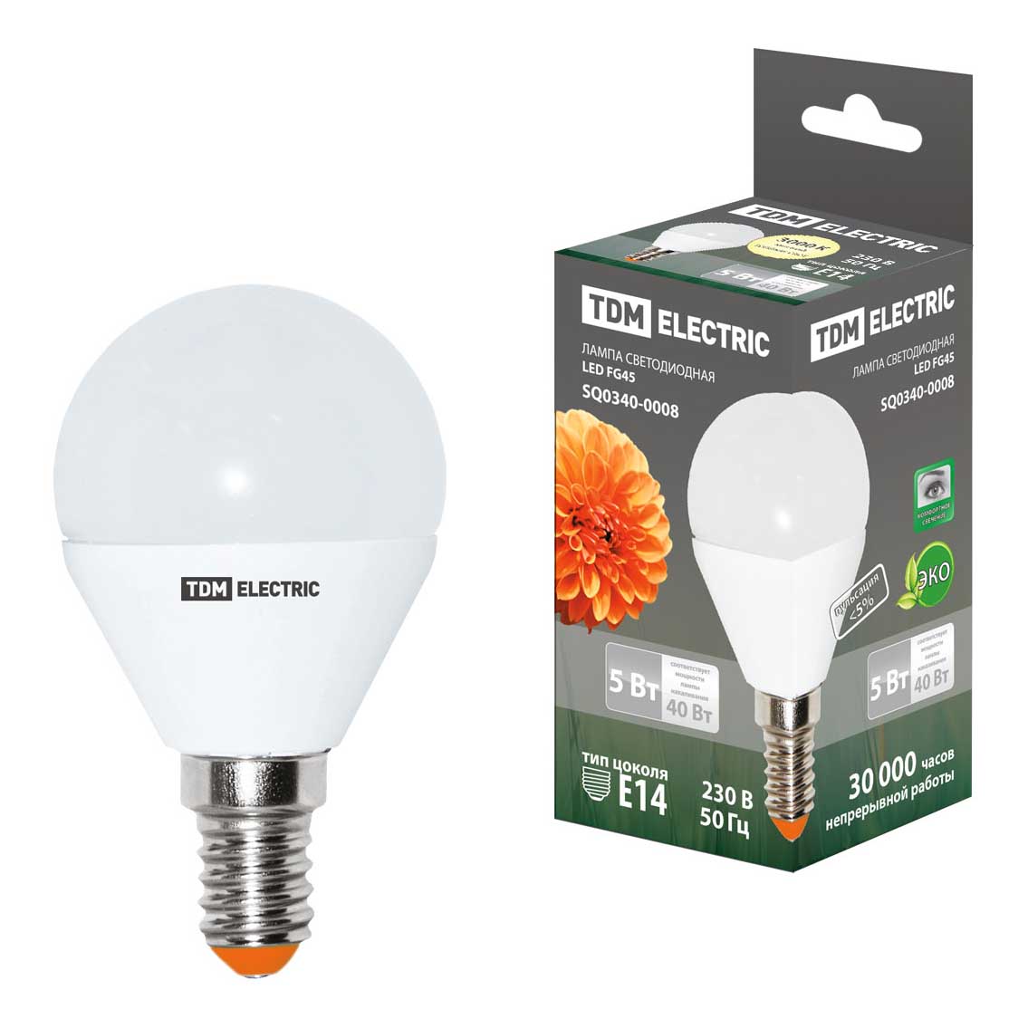 

Лампа светодиодная TDM Electric Е14 5W 3000K матовая SQ0340-0008, Матовый, SQ0340-0008 Светодиодные Шар