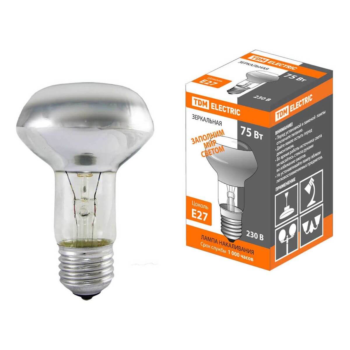 

Лампа накаливания TDM Electric E27 75W зеркальная SQ0332-0031, Зеркальный, SQ0332-0031 Рефлектор