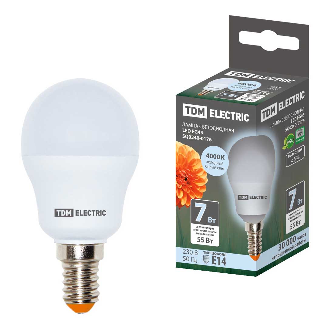 

Лампа светодиодная TDM Electric Е14 7W 4000K матовая SQ0340-0176, Матовый, SQ0340-0176 Светодиодные Шар