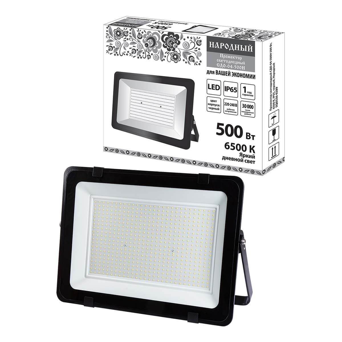 

Прожектор светодиодный TDM Electric Народный СДО-04-500Н 500W 6500K SQ0336-0289, Черный, SQ0336-0289 СДО-04Н Народный