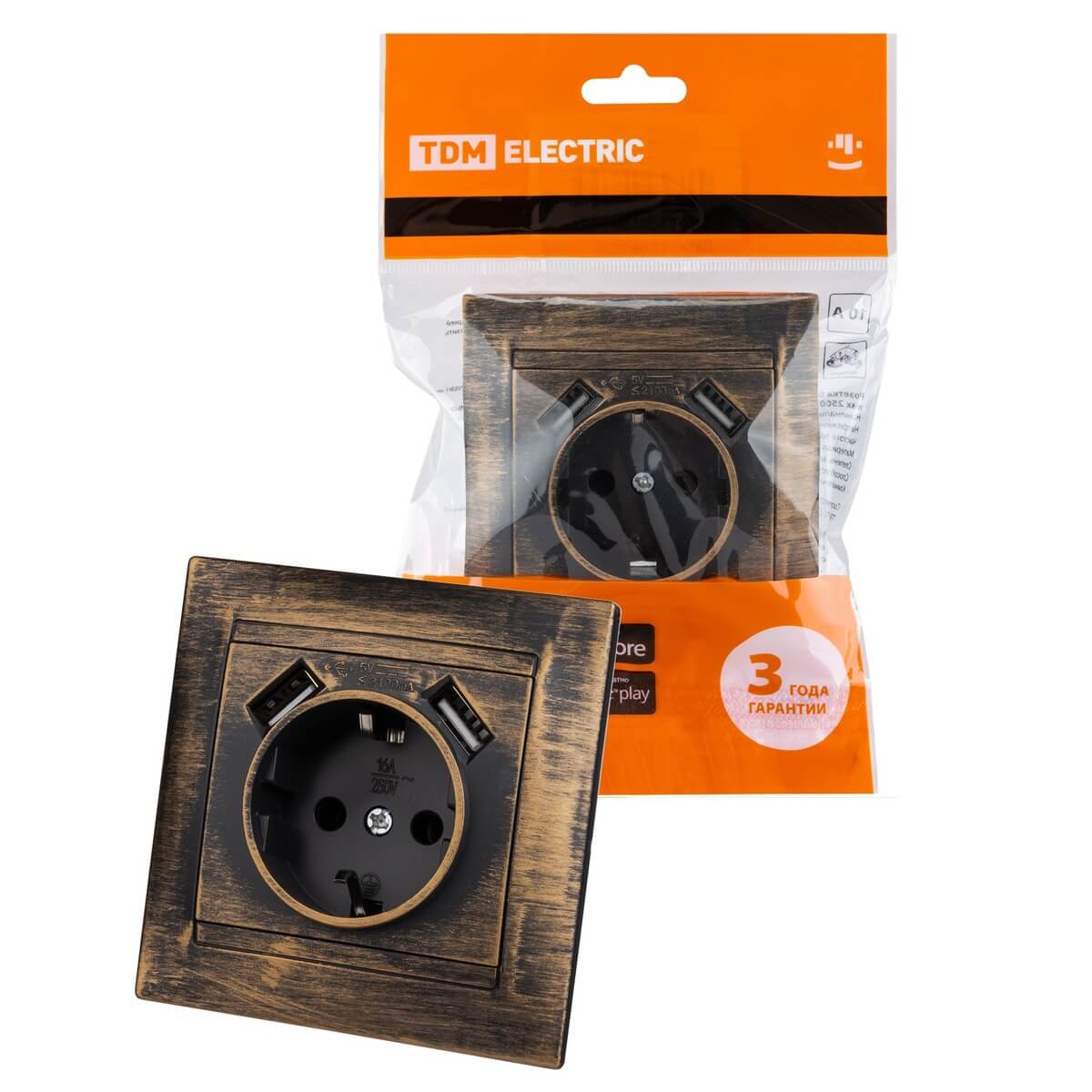 

Розетка 2P+PE/2хUSB TDM Electric Лама бронза SQ1815-0772, SQ1815-0772 Лама