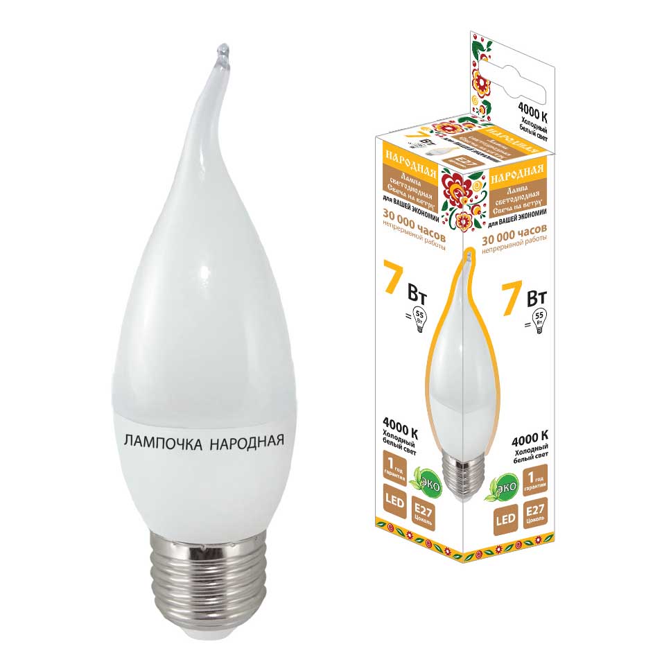 

Лампа светодиодная TDM Electric Народная E27 7W 4000K матовая SQ0340-1547, Матовый, SQ0340-1547 Народная
