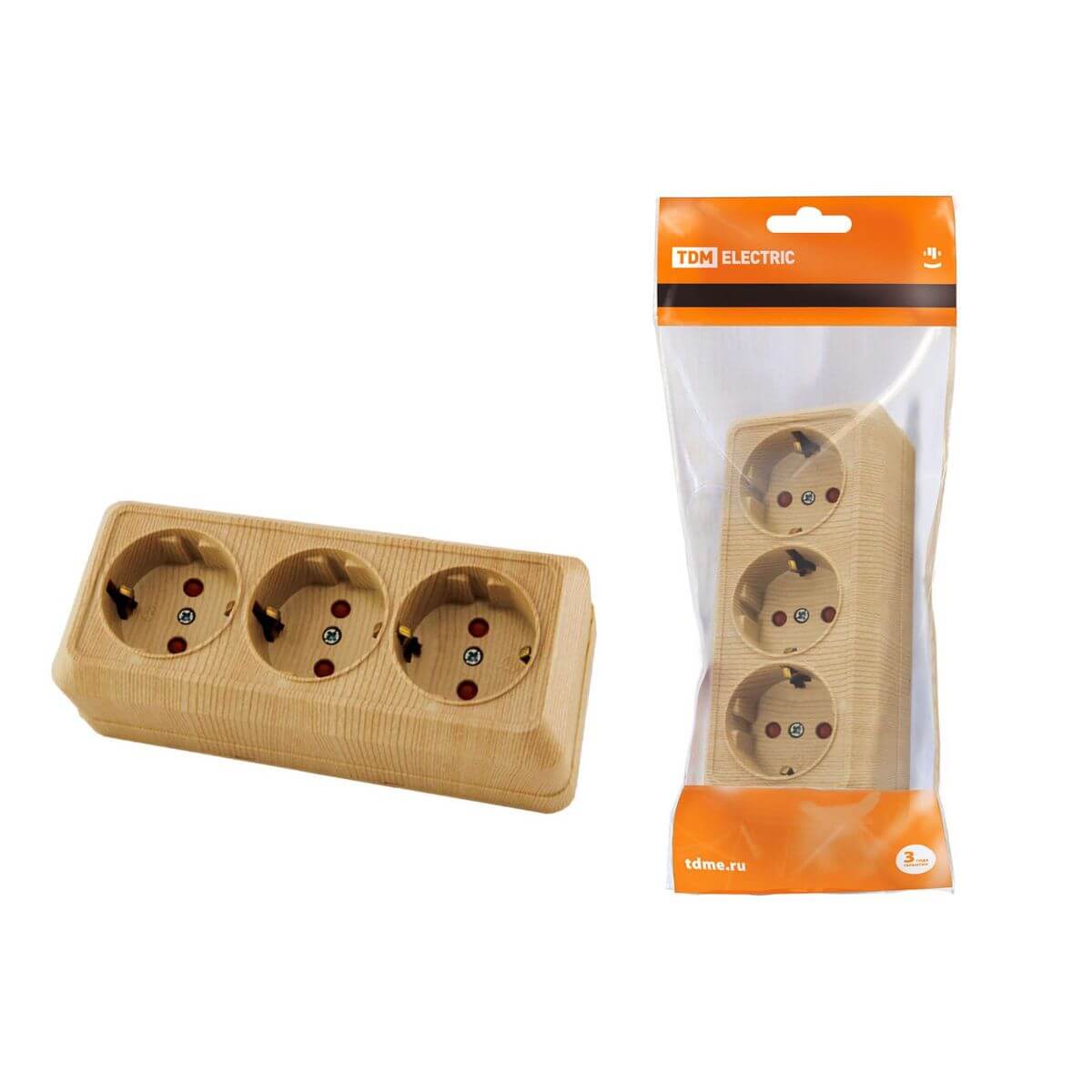 

Розетка тройная 2P+PE TDM Electric Ладога со шторками сосна SQ1801-0427, Дерево, SQ1801-0427 Ладога