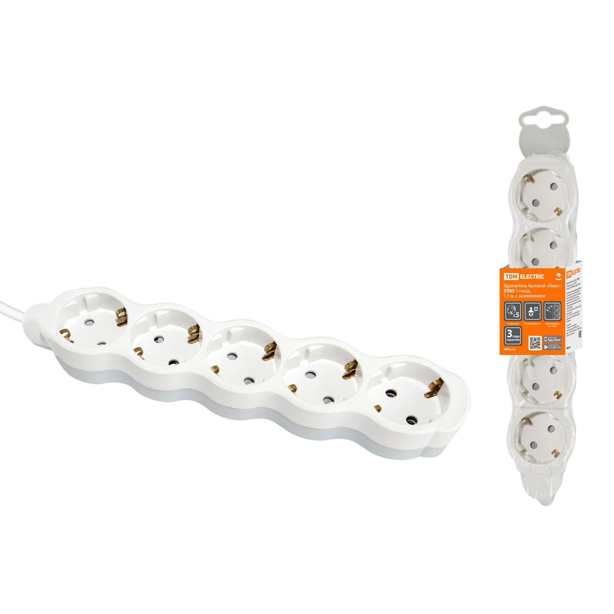  Удлинитель TDM Electric Люкс УЛ05 5гн 1,5м с/з SQ1303-0238