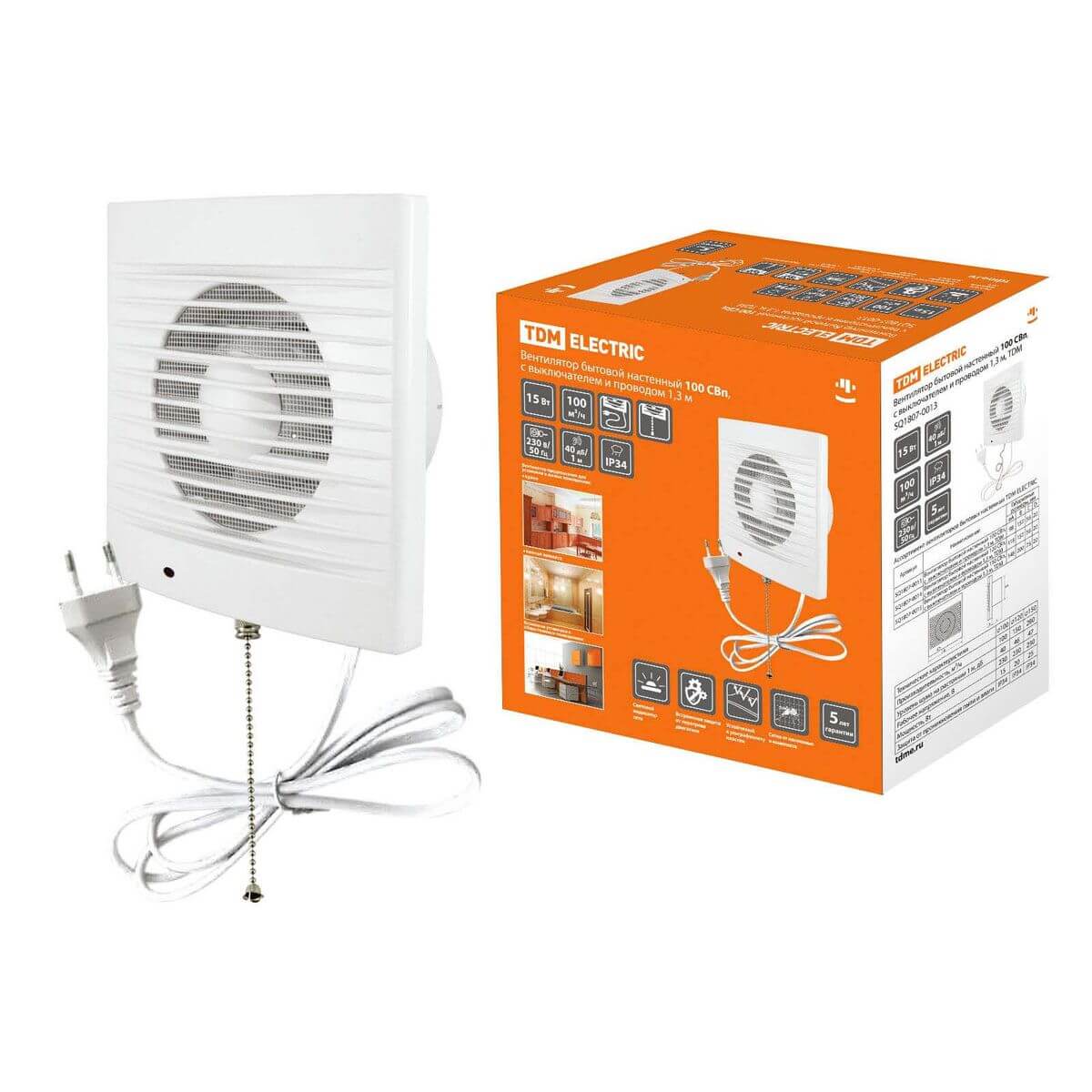 

Вентилятор вытяжной настенный TDM Electric 100 СВп SQ1807-0013, Белый, SQ1807-0013 СВп