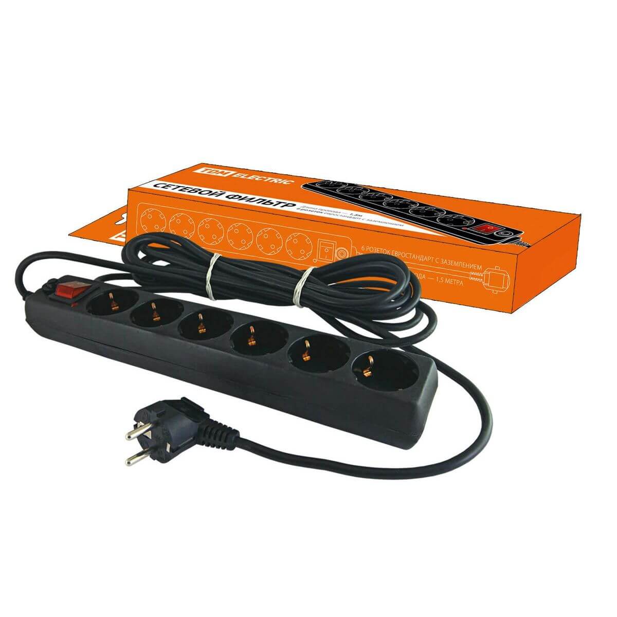 

Сетевой фильтр TDM Electric СФ-06В 6гн 1,5м с/з SQ1304-0011, Черный, SQ1304-0011 СФ-06В