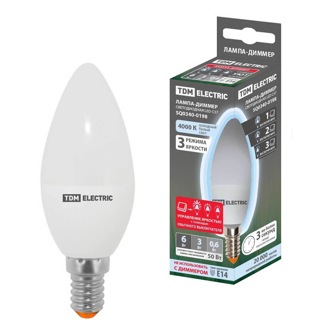 Диммируемые Лампа светодиодная диммируемая TDM Electric Е14 6W 4000K прозрачная SQ0340-0198