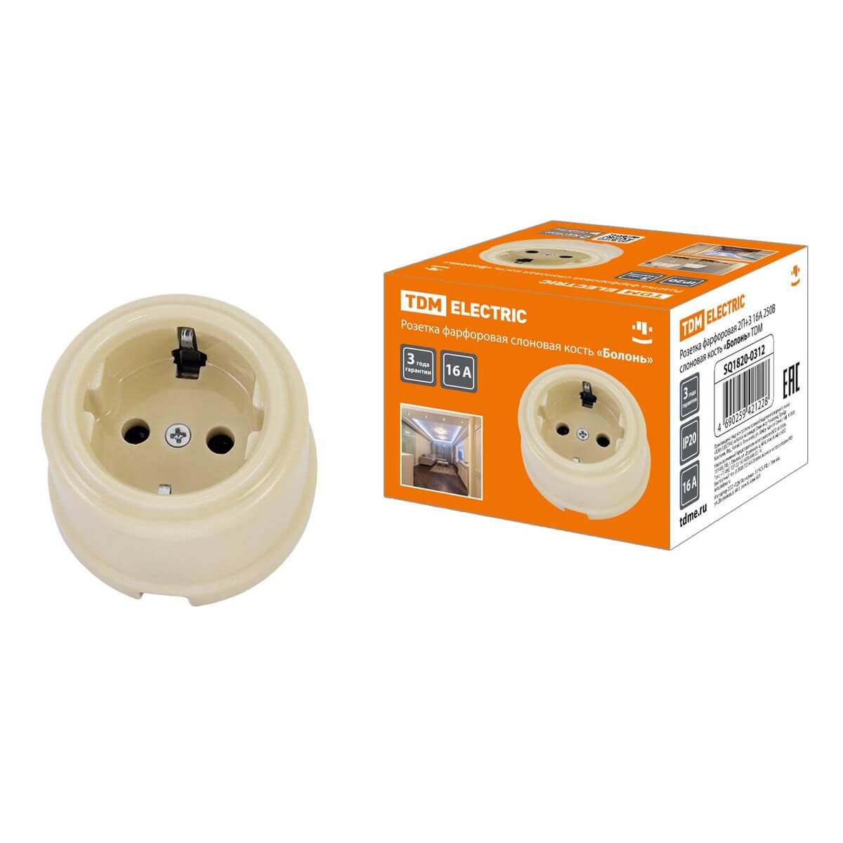 

Розетка 2P+PE TDM Electric Болонь слоновая кость SQ1820-0312, SQ1820-0312 Болонь