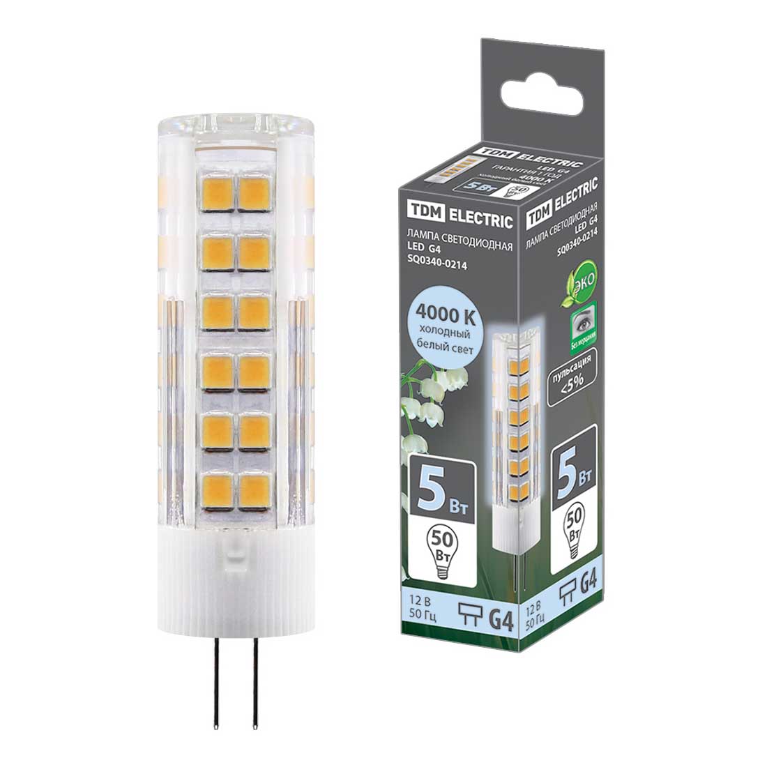 

Лампа светодиодная TDM Electric G4 5W 4000K прозрачная SQ0340-0214, Прозрачный, SQ0340-0214 Светодиодные G4