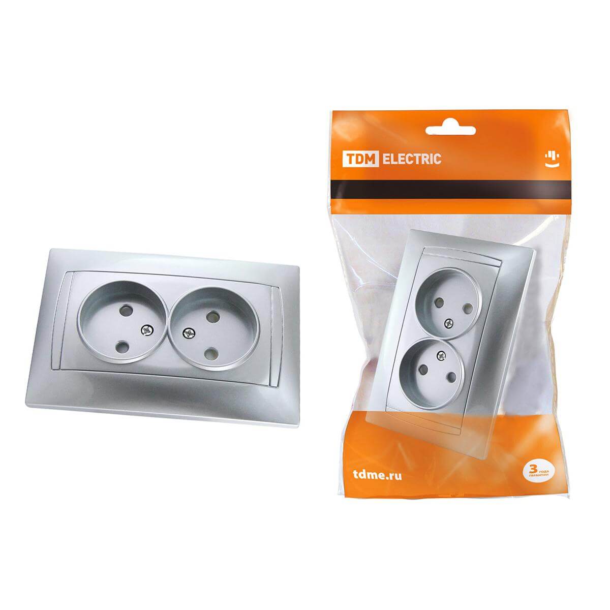 

Розетка двойная 2P TDM Electric Лама серебристый металлик SQ1815-0224, Серебро, SQ1815-0224 Лама
