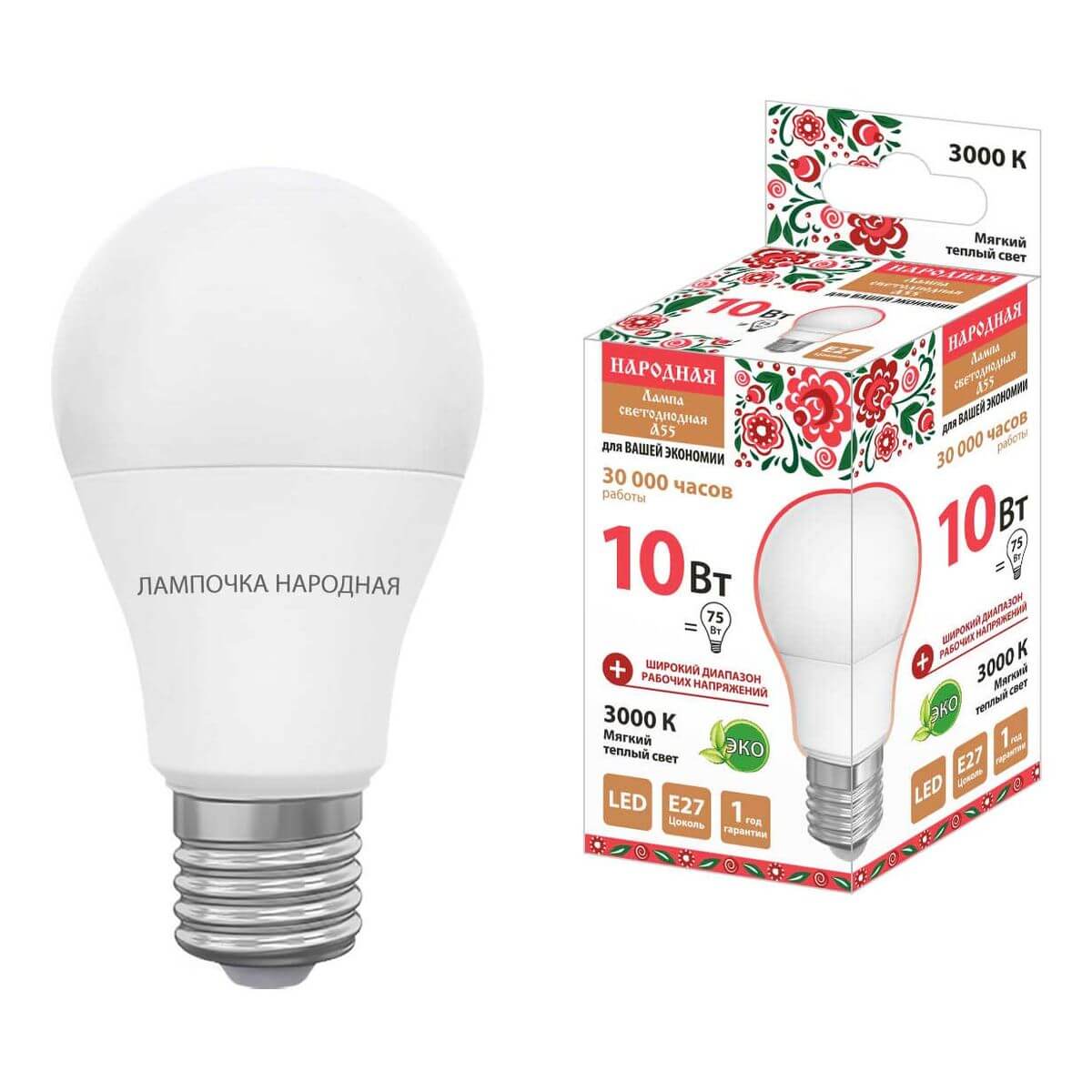 

Лампа светодиодная TDM Electric Народная E27 10W 3000K матовая SQ0340-1508, Матовый, SQ0340-1508 Народная