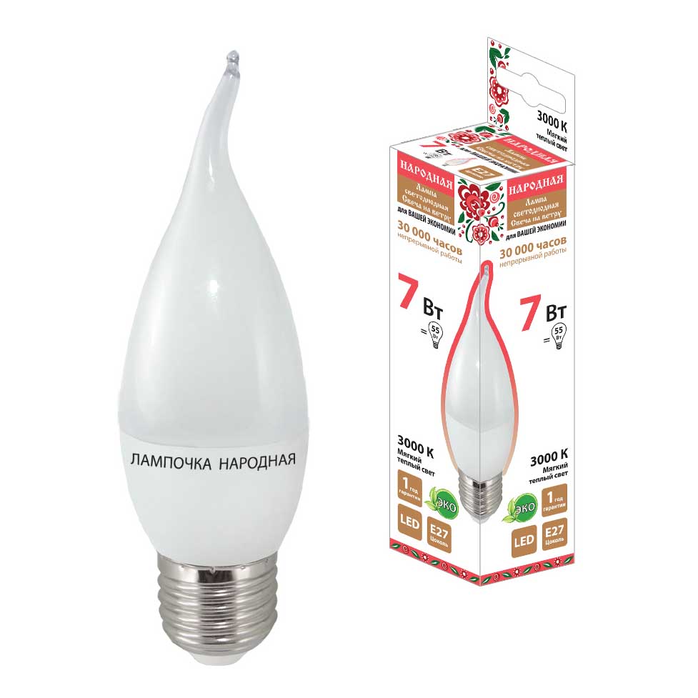 

Лампа светодиодная TDM Electric Народная E27 7W 3000K матовая SQ0340-1546, Матовый, SQ0340-1546 Народная