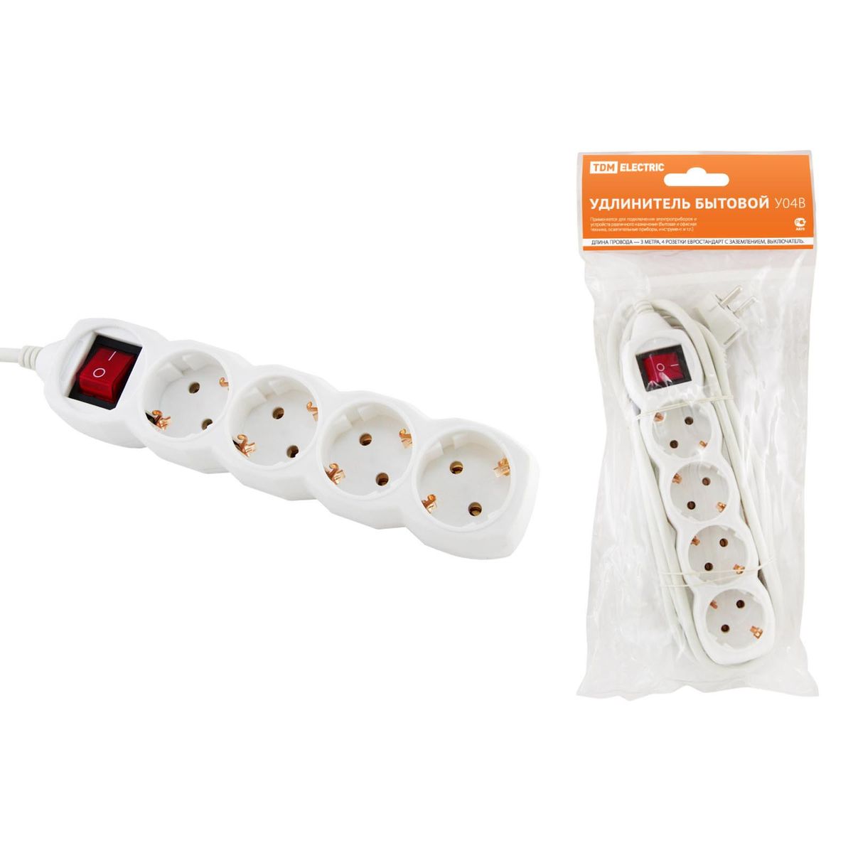

Удлинитель TDM Electric У04В 4гн 3м с/з SQ1303-0111, Белый, SQ1303-0111 У04В