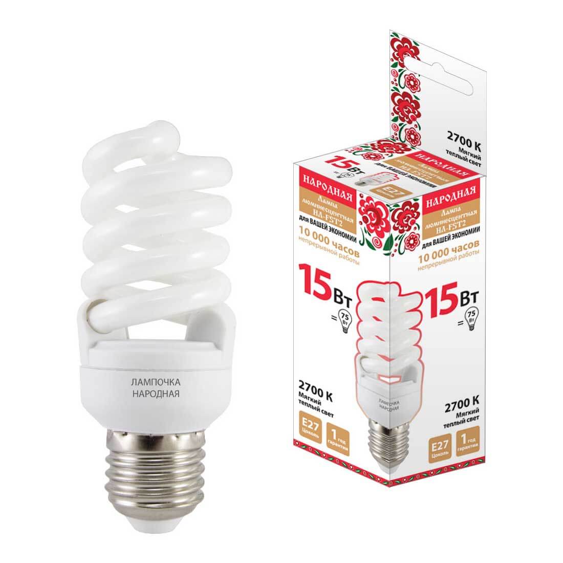 Люминесцентные Лампа люминесцентная TDM Electric Народная E27 15W 2700K матовая SQ0347-0008